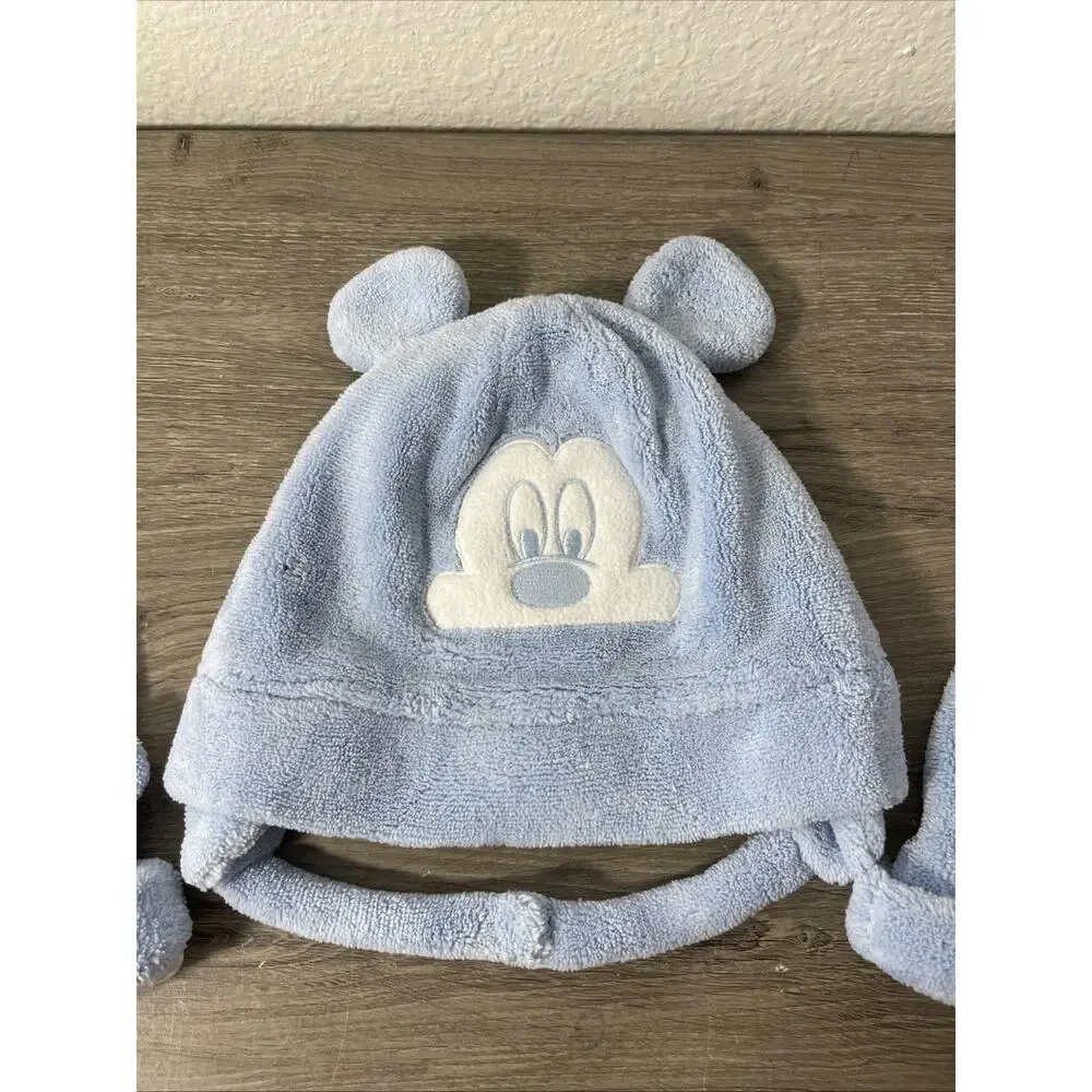 Disney Parks Mickey Mouse Hat and Mitten Set Infant Baby Blue